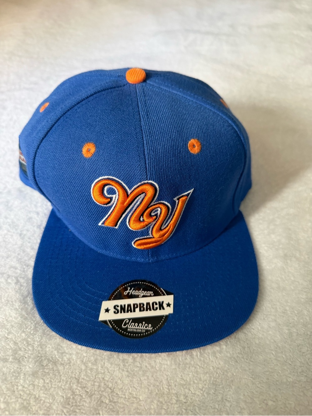 Blue and Orange Snapback Hat with Embroidered 'Ny' Logo